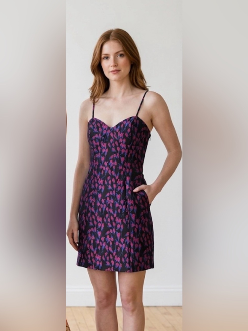 VENUS Black Strapless Mini Dress with Pink & Purple Floral Print NWOT